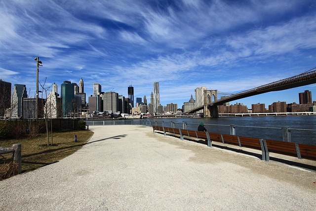 photo of Brooklyn Bridge Park at sunset with Manhattan skyline