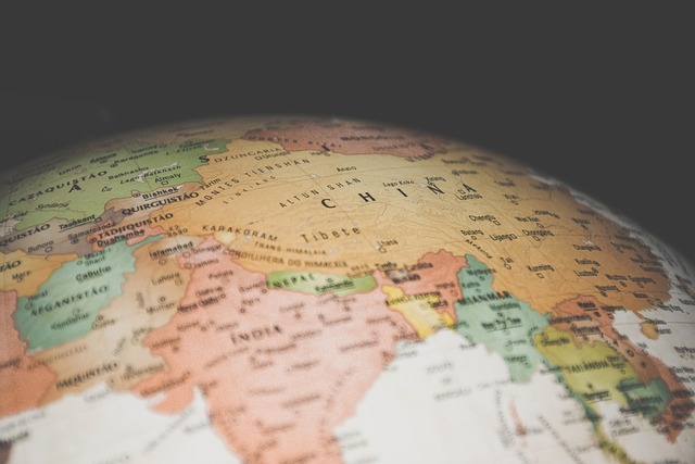 A close-up view of a globe showing India and surrounding region